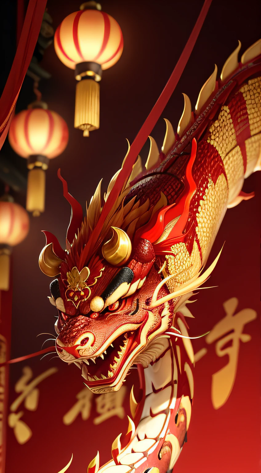 chinesedragon，Chinese New Year，red colour，golden colored，Hilarious，National style