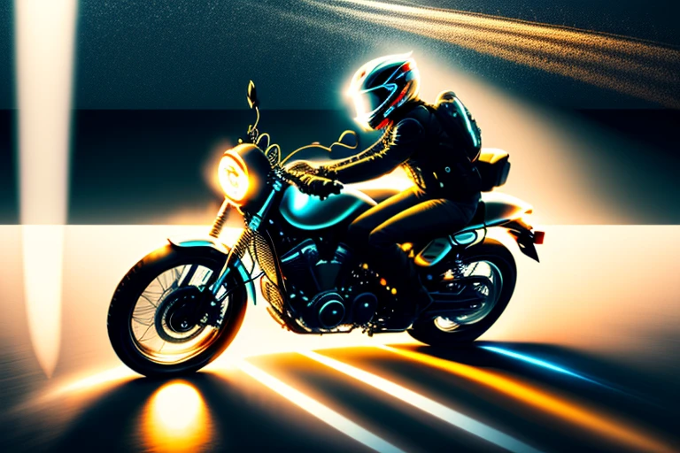 A motorcycle running while emitting light rays
