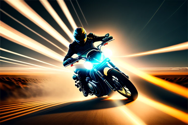 A motorcycle running while emitting light rays