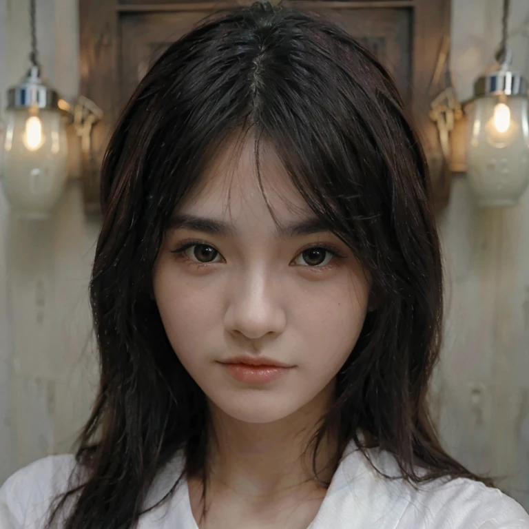 Japonesa, bonita, olhos claros, cabelos preto longo, aparecia joven 13 anos