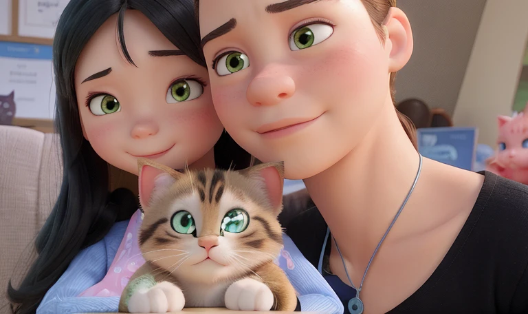 there are two people that are holding a cat together, profile picture, profile image, profile picture 1024px, lalisa manobal, profile pic, ruan jia and brom, ruan cute vtuber, profile photo, very very low quality picture, high quality upload, a picture,  my linh, hsiao-ron