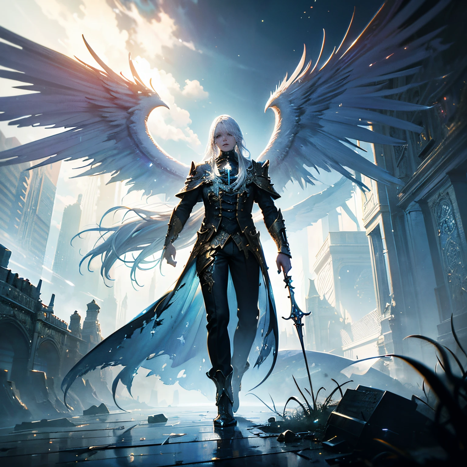 Cinematic,albino angel photorealistic,Vibrant colors,Fantasy,warm tone,Surreal,8K resolution photorealistic masterpiece by Aaron Hawkey and Jeremy Mann,Professional Photography,Volumetric lighting maximalist photo illustration/Merton Bobzart,Intricately detailed 8K resolution concept art,with an intricate,Elegant,expansive,Fantastical,Mythical clouds