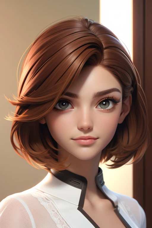 master part, best quality, 1st grade, olhos verdes, brown hair, cabelos ondulados, short hair, inspetora de queijos