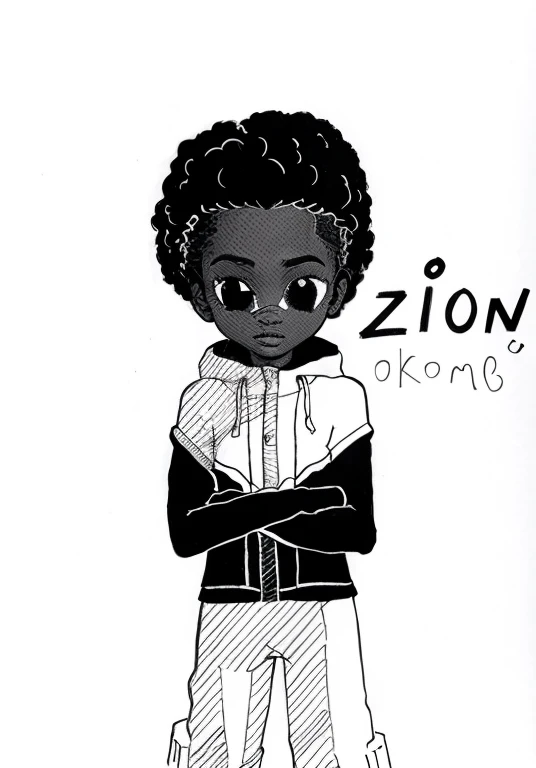 a personnage of afro sleeve of 13 years garçon in black and white