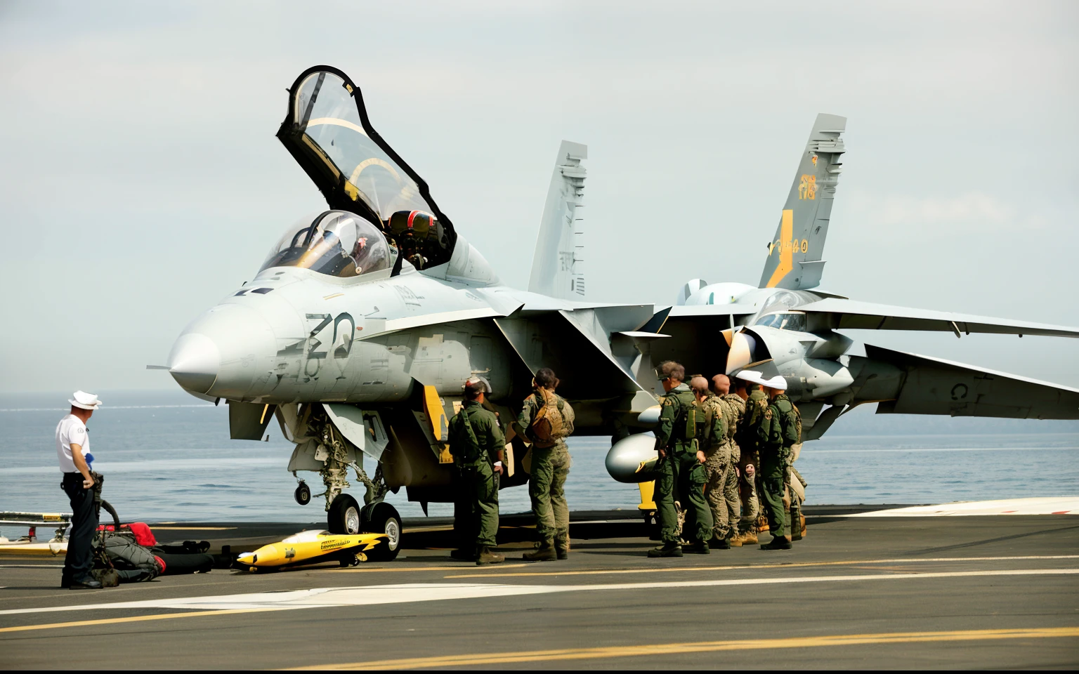Around 50 on the flight deck of an aircraft with the crew, On an aircraft carrier, FA-18 Hornet, Tomcat Raptor Hornet Falcon, Tomcat Replica, Aircraft carrier scene, USS Nimitz, aircraft carrier, Ace Combat, Fighters, Since 1 8 Hornet replica, f18, F 1 8, by Ken Elias
