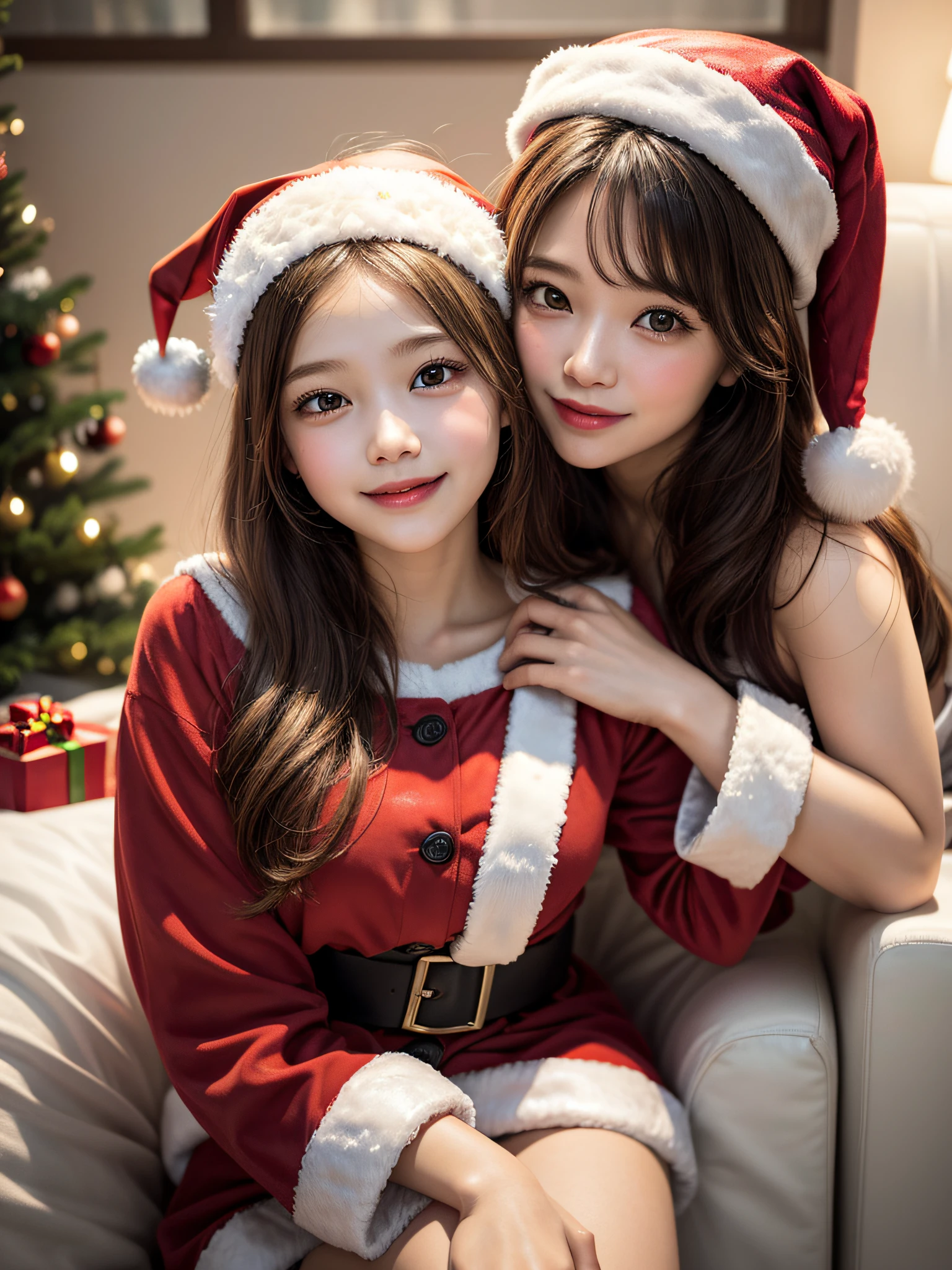 teens girl、sixteen years old、Santa Claus Bikini、red knitted scarf、D-Cup bust、knit hat、yuki、Christmas、illuminations