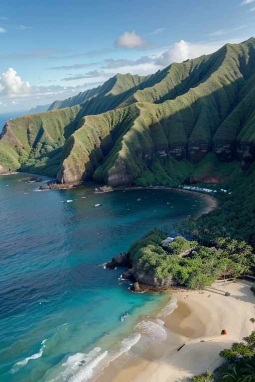 best quality,4k,highres,ultra-detailed,realistic,hawaii island,beautiful clear blue ocean,white sandy beaches,tropical palm trees,lush green mountains,colorful sunset over the horizon,volcanic lava flows,vibrant coral reefs with diverse marine life,peaceful and serene atmosphere,exotic flowers and plants,traditional hula dancers and ukulele music,authentic Hawaiian cuisine and locals wearing floral prints and leis,ocean waves crashing against rocky cliffs,surfers riding the big waves,majestic waterfalls cascading down the mountains,ancient Polynesian culture and history,adventurous hiking trails and zip-lining through the rainforest,fresh coconut water and tropical fruit markets,famous Mauna Kea observatory for stargazing,relaxing beachfront resorts and spa services,laid-back island lifestyle,viewing pods of dolphins and whales from a boat,active volcano with billowing smoke and lava spewing into the sky,dazzling fireworks lighting up the night sky,traditional luau with fire dancers and roasted pig,exploring hidden caves and snorkeling in crystal clear waters,expansive views from mountain peaks,ancient temples and sacred sites,local artisans selling handmade crafts and jewelry,tranquil lagoons with turquoise waters and colorful fish,breathtaking aerial views from a helicopter tour,intimate beach weddings with a sunset backdrop,banana and pineapple plantations,scenic coastal drives with breathtaking vistas,traditional outrigger canoe ride,mesmerizing floating lantern ceremony on the water,bamboo forests filled with chirping birds and unique wildlife,floating in a natural lava rock pool,authentic lei-making workshops.