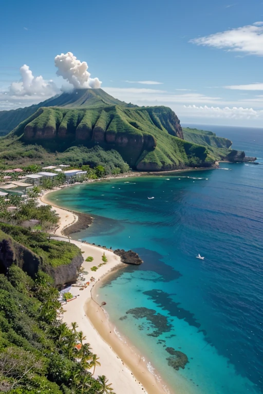 best quality,4k,highres,ultra-detailed,realistic,hawaii island,beautiful clear blue ocean,white sandy beaches,tropical palm trees,lush green mountains,colorful sunset over the horizon,volcanic lava flows,vibrant coral reefs with diverse marine life,peaceful and serene atmosphere,exotic flowers and plants,traditional hula dancers and ukulele music,authentic Hawaiian cuisine and locals wearing floral prints and leis,ocean waves crashing against rocky cliffs,surfers riding the big waves,majestic waterfalls cascading down the mountains,ancient Polynesian culture and history,adventurous hiking trails and zip-lining through the rainforest,fresh coconut water and tropical fruit markets,famous Mauna Kea observatory for stargazing,relaxing beachfront resorts and spa services,laid-back island lifestyle,viewing pods of dolphins and whales from a boat,active volcano with billowing smoke and lava spewing into the sky,dazzling fireworks lighting up the night sky,traditional luau with fire dancers and roasted pig,exploring hidden caves and snorkeling in crystal clear waters,expansive views from mountain peaks,ancient temples and sacred sites,local artisans selling handmade crafts and jewelry,tranquil lagoons with turquoise waters and colorful fish,breathtaking aerial views from a helicopter tour,intimate beach weddings with a sunset backdrop,banana and pineapple plantations,scenic coastal drives with breathtaking vistas,traditional outrigger canoe ride,mesmerizing floating lantern ceremony on the water,bamboo forests filled with chirping birds and unique wildlife,floating in a natural lava rock pool,authentic lei-making workshops.
