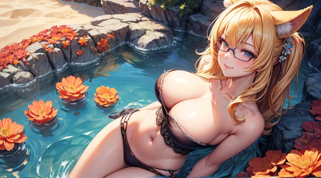 (masterpiece, best)), (1girl), (mature woman), Yellow hair, open-chest seduction, flared, (kemonomimi lady), bangs, medium breasts, glasses lady, (full), slim, smile, [wide hips], standing, 8K picture quality, sexy seduction, (open-chest) (Sharp focus: 1.5), (sharp focus:1.2), (beautiful face:1.1), (eye makeup:1.2), (tight body:1.2), (flowery dress:1.2) (the beach:1.2). (morning sun lighting:1.2), ((Masterpiece)), (highest quality))), (Character design sheet, national costume, same character, front, side, back), (simple background, white background: 1.3) ( Masterpiece:1.2), (Best Quality:1.3) (best quality:1.1) realistic:1.37 long, flowing:1.1 luscious, plump:1.1 sparkling sequins:1.1 subtle, Coral:0.9 soft, warm:1.1 best quality,4k,8k,highres,masterpiece:1.2, realistic,photorealistic,photo-realistic:1.37, ultra-detailed:1.1 busty animal ears, beautiful, detailed ears:1.1 best quality, 4k, highres, masterpiece:1.2 detailed, piercing eyes:1.1 4k, 8k, highres, masterpiece:1.2 very three-dimensional: 1.2 (8k, best quality, masterpiece:1.2 ((masterpiece, best))