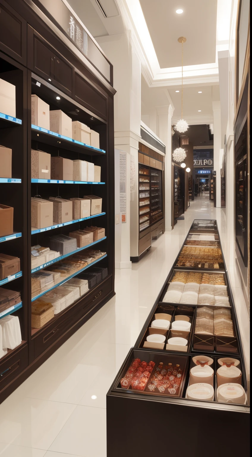 tmasterpiece， Best quality at best， Huang Li，Broad perspectives，( without humans)， Inside the room， shopping mall， Clothing display cabinet，clothing area。