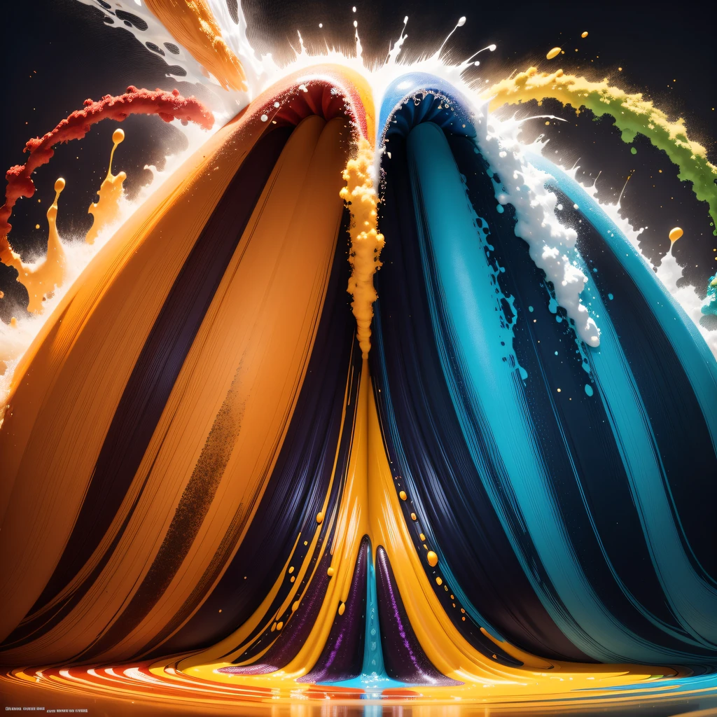 Three primary color dyes are mixed with each other to form liquids of various colors,splash,blasts,Dynamic photography,light reflections,dynamic,Complicated details,light and shadow effect,advertisement photography