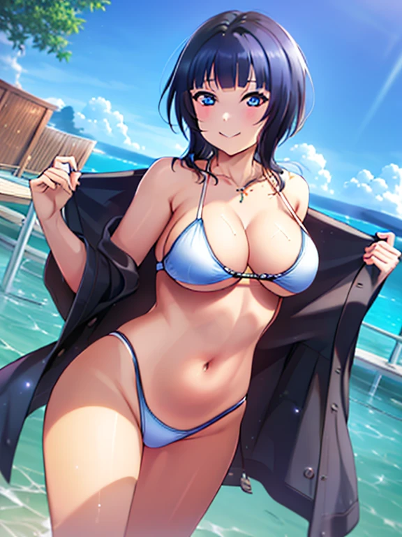 top-quality、Shot from the right side、Full limbs、complete fingers、One beautiful woman、poneyTail、 ultra gigantic tits、Cowgirl、Have 、　have erect nipples、the areola is large、I have some pubic hair、fullnude、Drinking alcohol、Very drunk、Very drunken look、25 year old girl、Private open-air bath overlooking the sea、