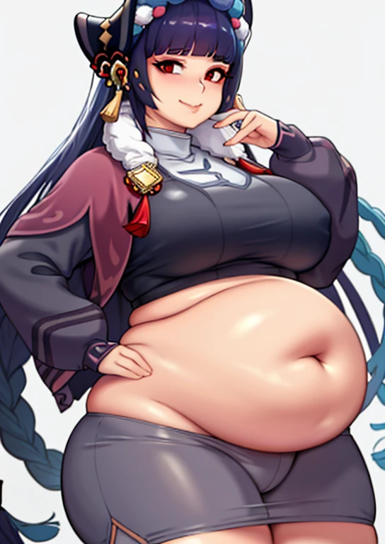 fat, big, belly, overweight, yunjin genshin impact, wearing a sweater