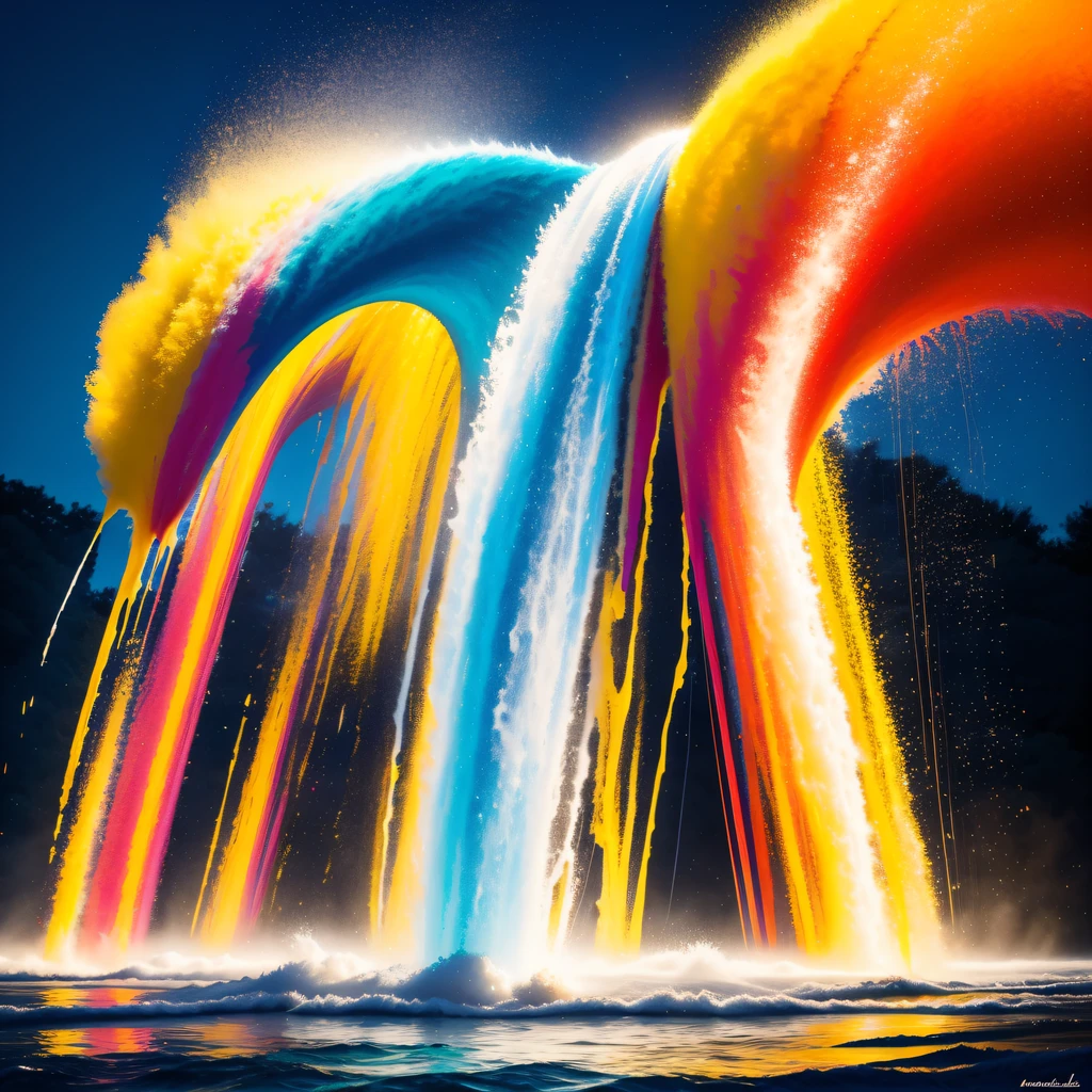 Three primary color dyes are mixed with each other to form liquids of various colors,splash,blasts,Dynamic photography,light reflections,dynamic,Complicated details,light and shadow effect,advertisement photography