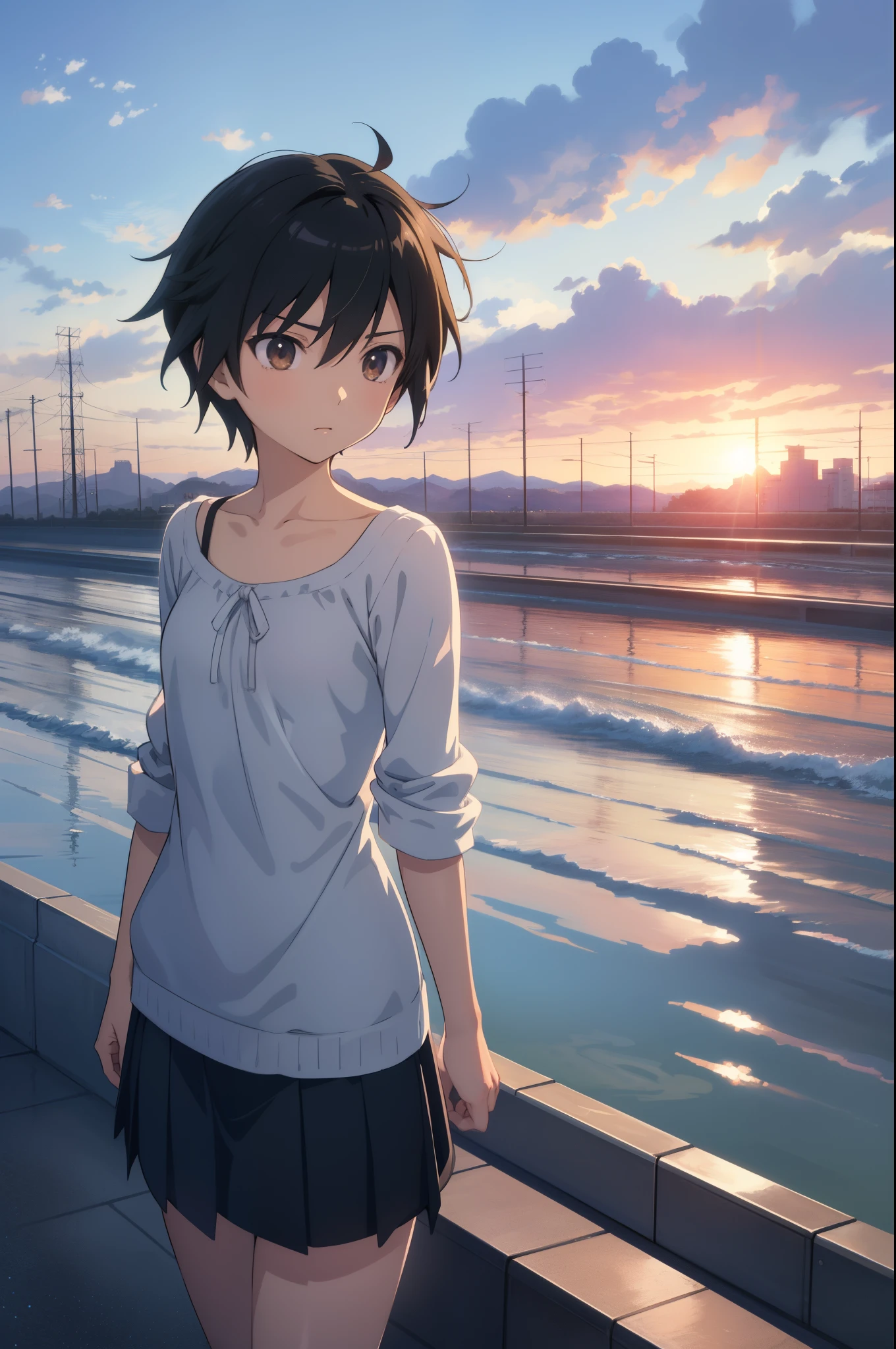 tmasterpiece，(Anime train passing through bodies of water on tracks)，Picture of Makoto Shinkai，pixiv，concept-art，Breathtaking scenery。Lofi art style，Reflectory makoto shinkai, lofi art, beautiful anime scenes, Anime landscapes, Detailed scenery —width 672, in style of makoto shinkai, style of makoto shinkai，Detail enhancement。