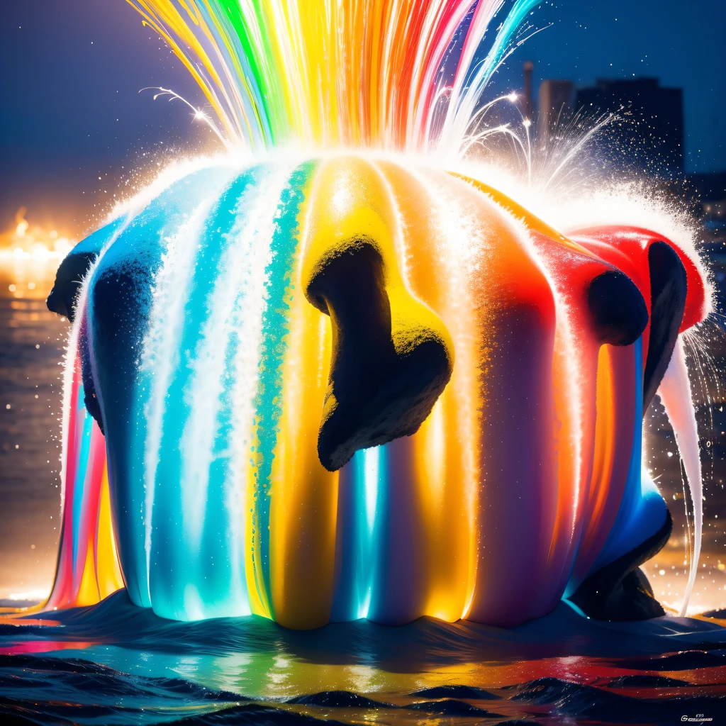 Three primary color dyes are mixed with each other to form liquids of various colors，splash，blasts，Dynamic photography，light reflections，dynamic，Complicated details，light and shadow effect，advertisement photography