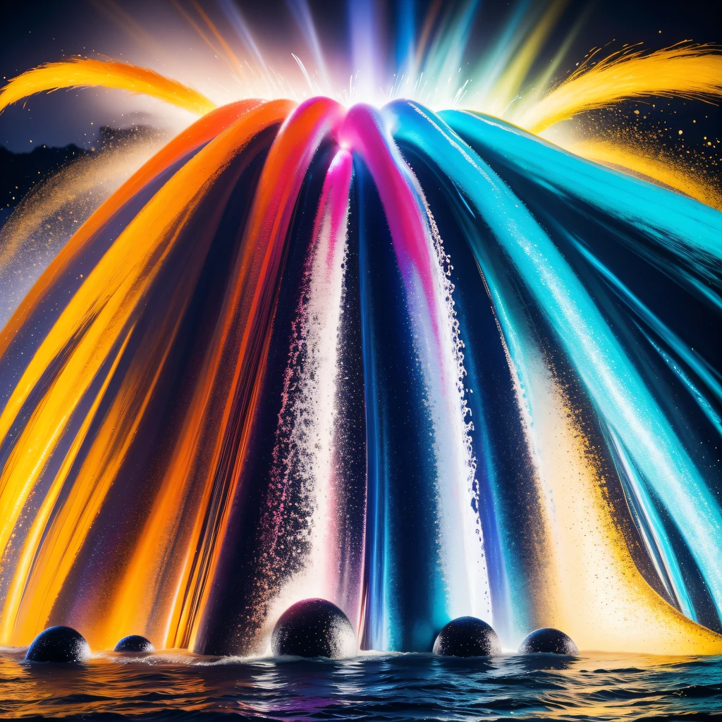 Three primary color dyes are mixed with each other to form liquids of various colors,splash,blasts,Dynamic photography,light reflections,dynamic,Complicated details,light and shadow effect,advertisement photography