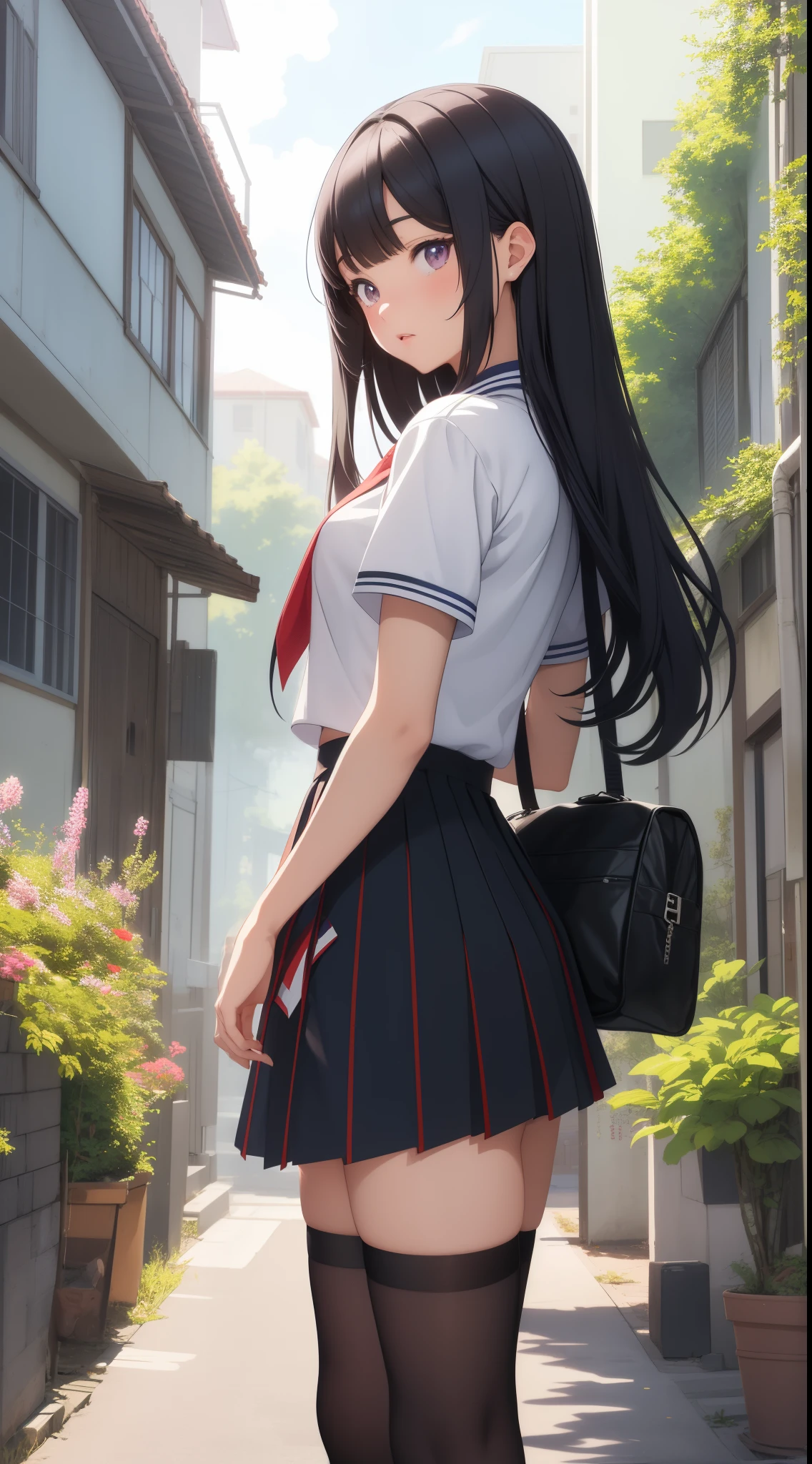 tmasterpiece,(1 female high school student,校服,Superskirt),natta,pixiv,concept-art,amazing scenery。Lopfe art style, lofi art, beautiful anime scenes, Anime landscapes, Detail Enhancement。