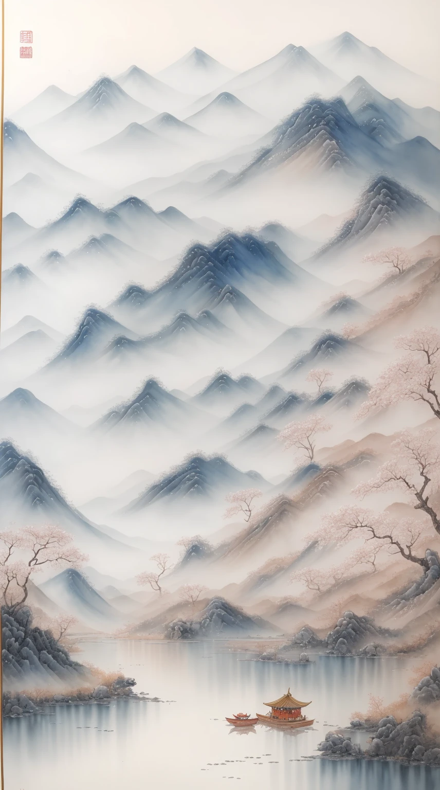 Beautiful Chinese landscape art, Best quality at best, iintricate, watercolor paiting