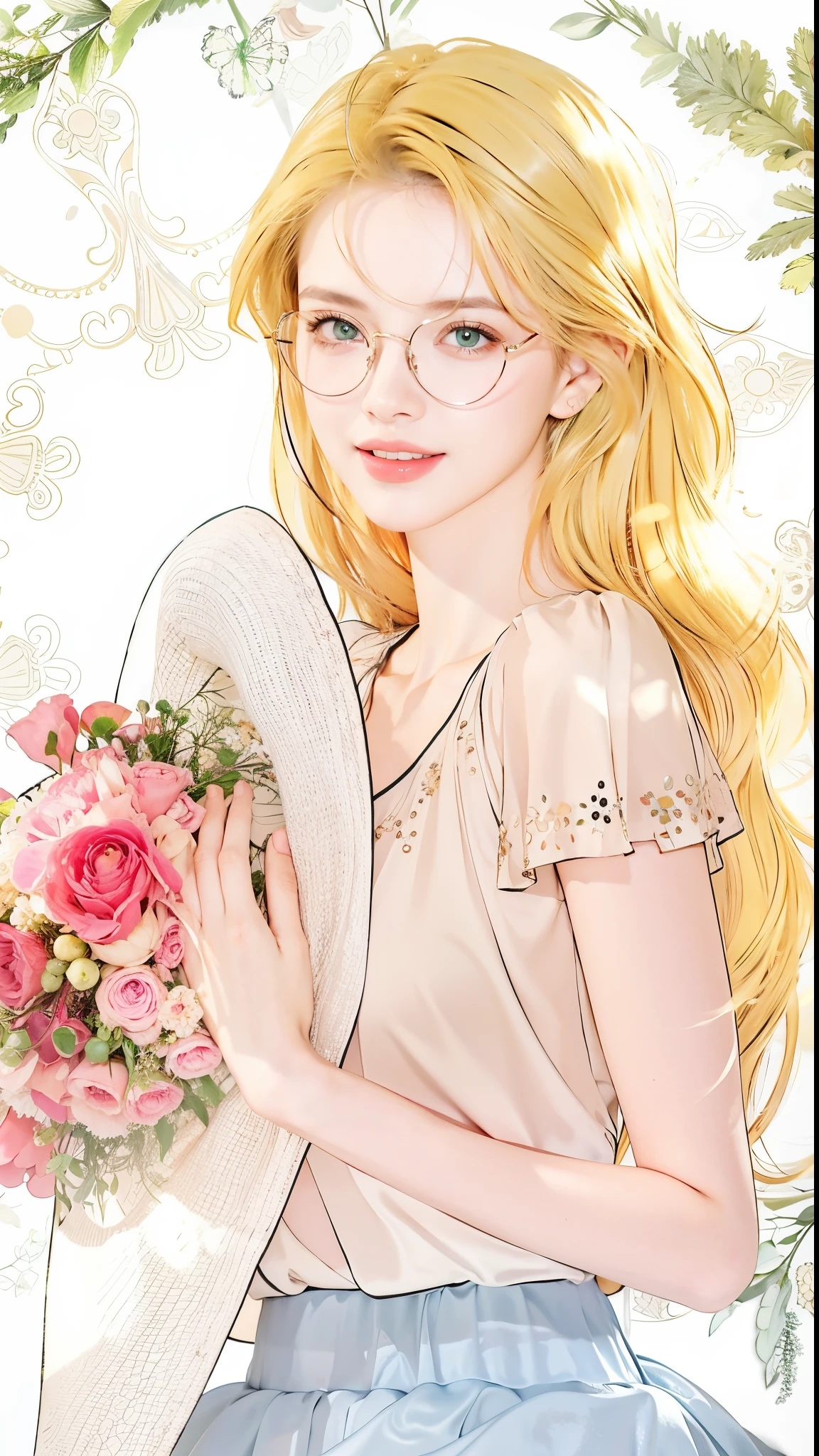 masterpiece,1girl,face,green eyes,gold glasses,laughed,best quality,portrait of 1girl,girl,smooth face,quality portrait of woman,glowing skin