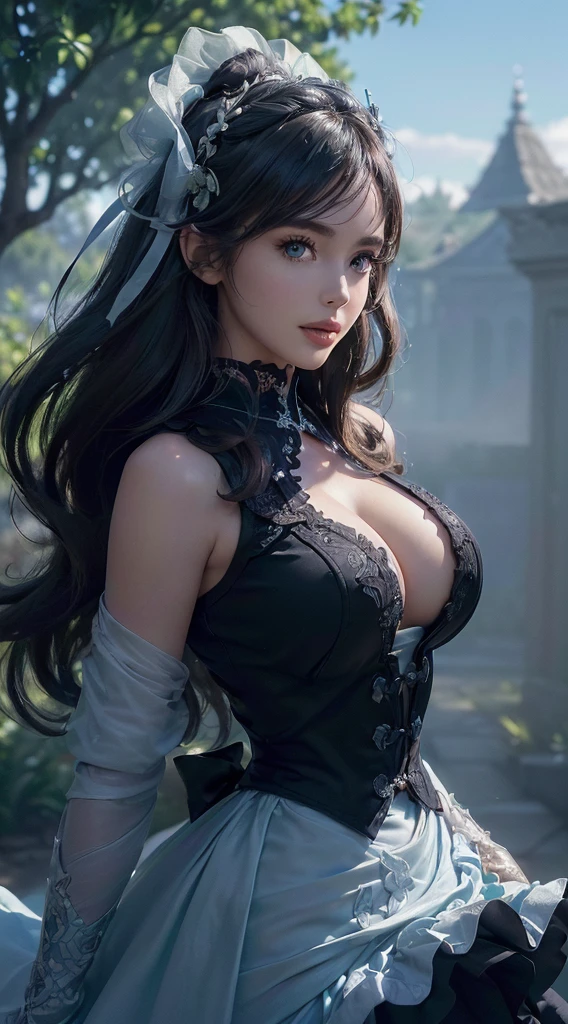 1girl, (((town))), (((huge boobs))), (((island))), (((town))), (((sun))), (((blue sky))), (((clear sky))), (((large, leafy trees))), (((grass))), (((Flowers))), (((idol))), (((smile))), (((black ribbon))), (((white dress))), (((sleeveless))), (((open jacket))), (((oversized clothes))), ((((Detailed Eyes)))), ((((Detailed background)))), ((((beautiful woman)))), ((((Perfectly detailed face)))), ((((detailed eyes)))), ((((Ultra detailed)))), ((((Extremely detailed)))), ((((Perfect anatomy)))), (((cinematic lighting))), (((best illumination, an extremely delicate and beautiful))), (((best shadow))), (((Full HD))), [[3D]], [[Full HD]], ((((CGI)))), ((((150K)))), ((((extremely detailed CGI unity 150K wallpaper)))), (((depth of field))), ((((Realistic)))), (((high contrast))), (((high light contrast))), (((good shading))), (((detailed blur))), ((((hyper detailed)))), (((cinematic lighting))), [[intricate_detail]], (((high resolution))), ((((official art)))), (((beautiful finely detailed face))), (((high resolution illustration))), (((deep dark shadows))), (((overexposure))), (((wide shot))), (((looking at viewer))), ((((detailed clothing)))), ((turned head)), (((beautiful detailed glow))), [[soft glow eyes]], (((depth of field))), (((pupils black))), (((dust cloud))), (((stare))),