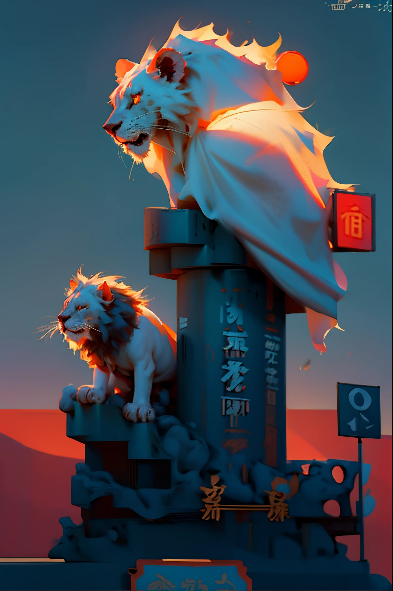 Chinese lion dance,3d atmosphere rendering,solid color backdrop,Film and television level atmosphere,billboard carrier form,highway billboard,Artistically,originality,Chinese cultural elements