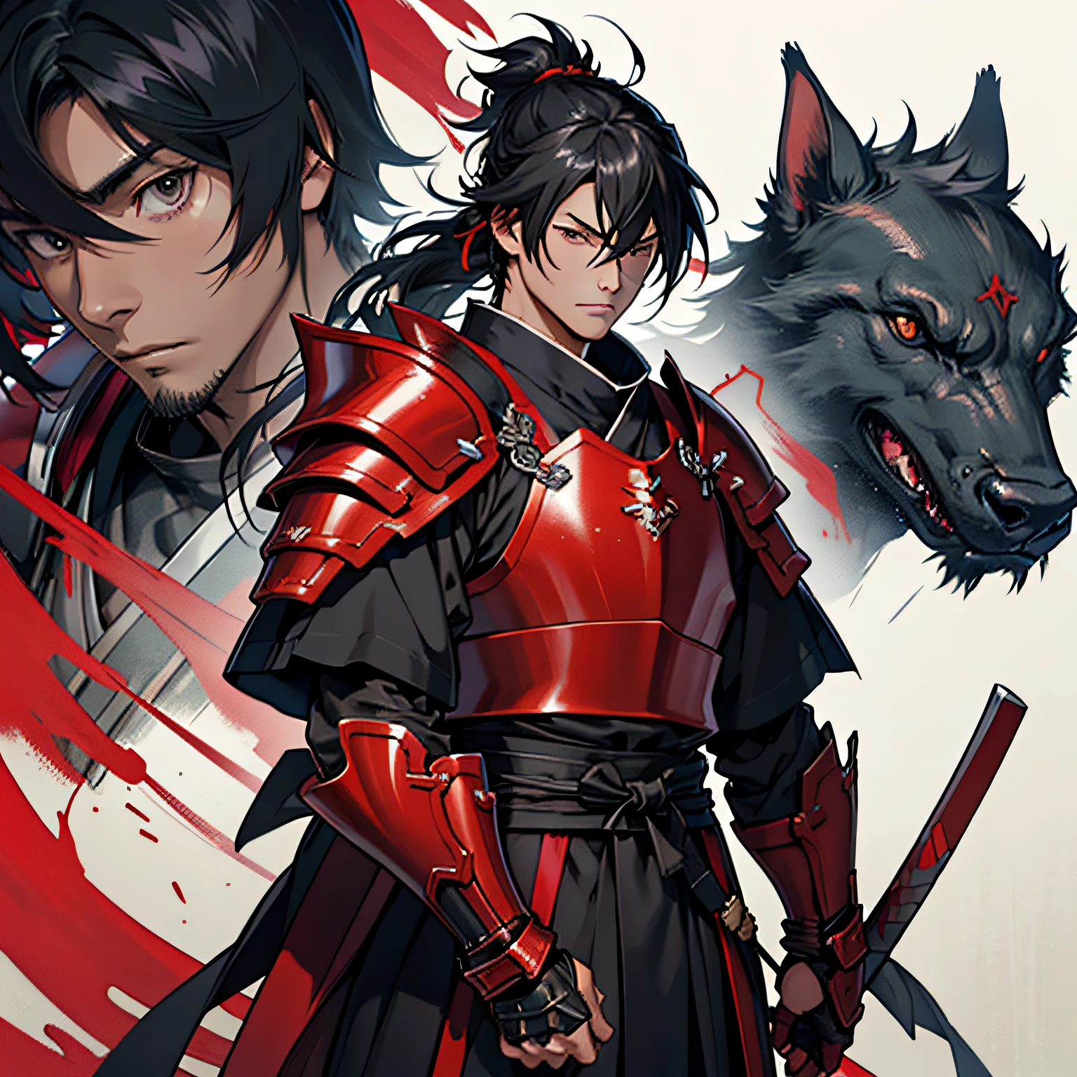 Horizonte de registro, Kenshin Himura, Rurouni Kenshin, Samurai, Armadura Samurai, Armadura antiga de samurai, armadura vermelha samurai, armadura vermelha, armadura de placa vermelha, placa peitoral vermelha, red breastplate, Placa de armadura de ombro, armadura de ombro plana, Armadura japonesa, macho, manly, Man, Homem Preto Cabelo Comprido, homem com rabo de cavalo, cabelos pretos, katana preta, arte detalhada do anime, levemente musculoso, arte detalhada do anime, Sashimono, metallic red armor, Placa Completa de Armadura Vermelha, Soujirou Seta, personagem solo, apenas um caractere, lone character, soio. medieval, fantasia, RPG, fantasia sombria, armadura totalmente vermelha, sem cores prateadas