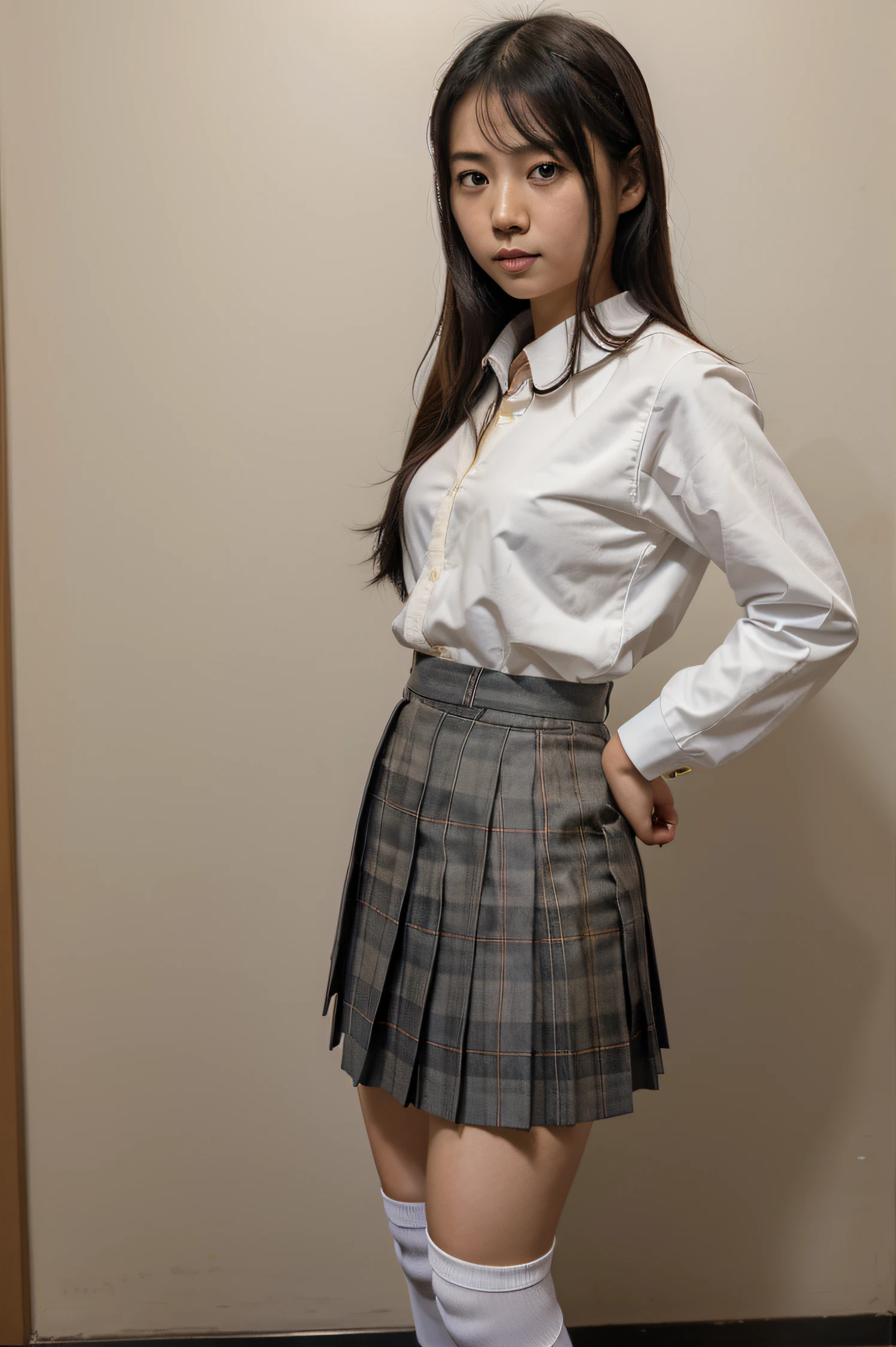arafed asian woman in a school uniform posing for a picture, a picture by Yasutomo Oka, tumblr, shin hanga, cute schoolgirl, japanese girl school uniform, wearing skirt and high socks, japanese school uniform, of a schoolgirl posing, dressed as schoolgirl, wearing japanese school uniform, wearing school uniform, magical school student uniform, school girl