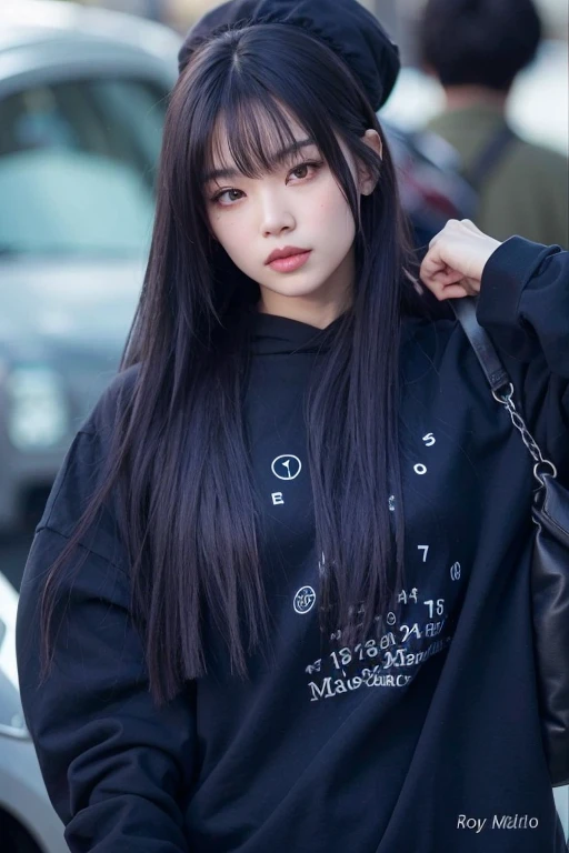 Shaggy Asian woman with long black hair and a black hoodie, Ela tem cabelo preto com franja, cabelo preto longo com franja, Lalisa Manobal, Lalisa Manoban do Blackpink, com franja completa, com franja, Bae Suzy, com cabelos longos, cabelo comprido com franja completa, cabelos escuros longos com franja, cabelos longos com franja