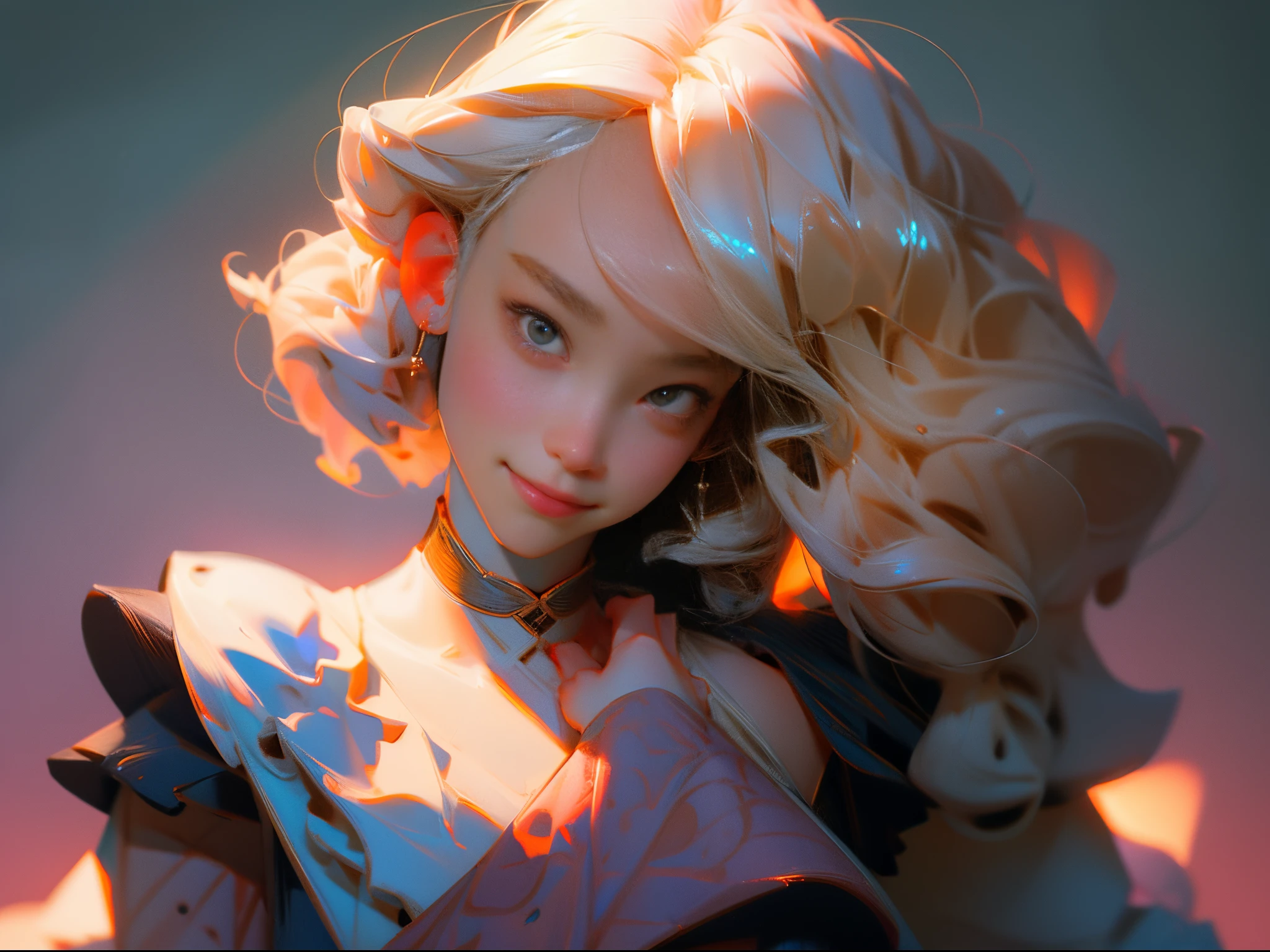 Best quality at best, tmasterpiece, 超高分辨率, force, 1个Giant Breast Girl, cropped shoulders, ssmile