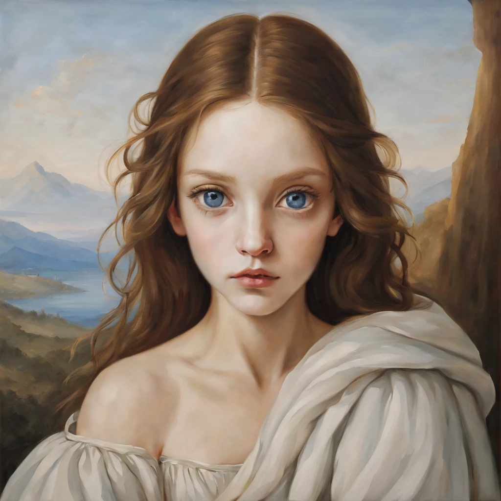 Minimalist style renaissance oil painting beautiful eyes
