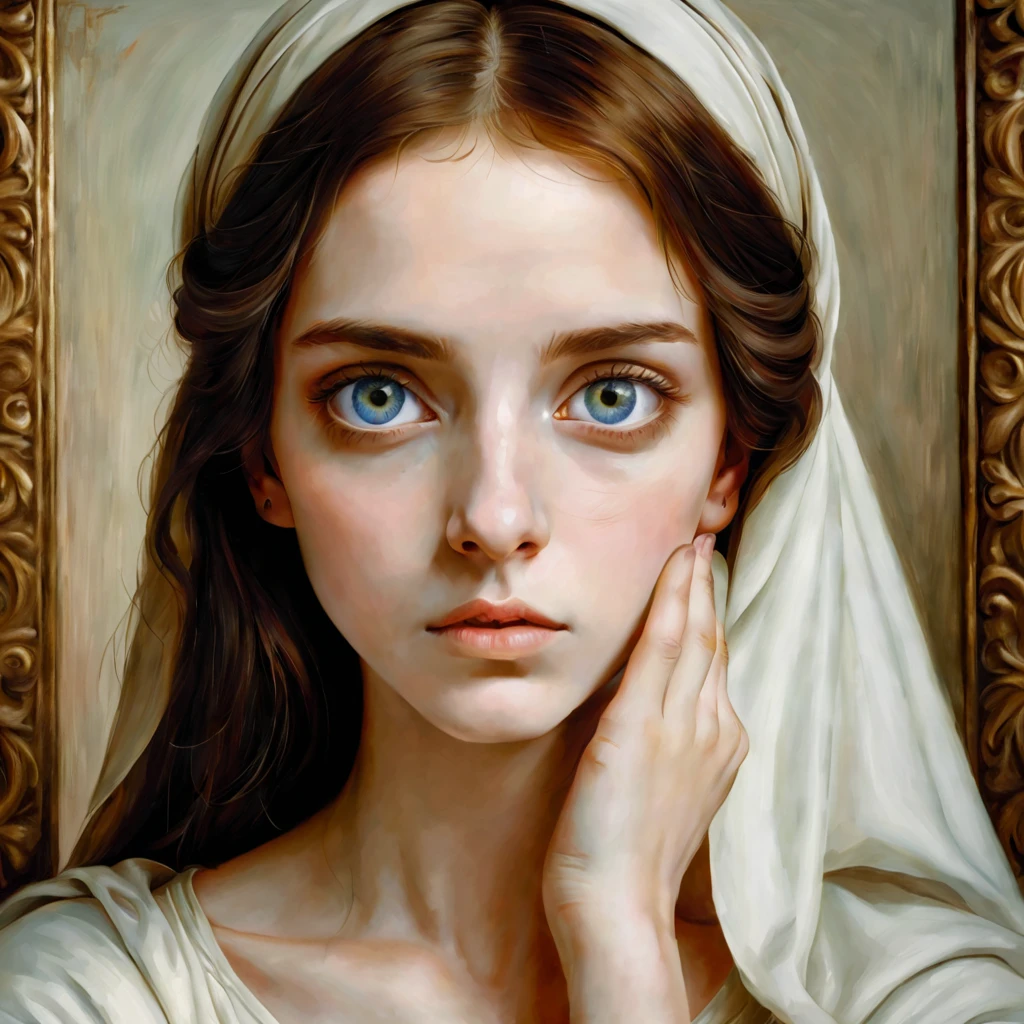 Minimalist style renaissance oil painting beautiful eyes