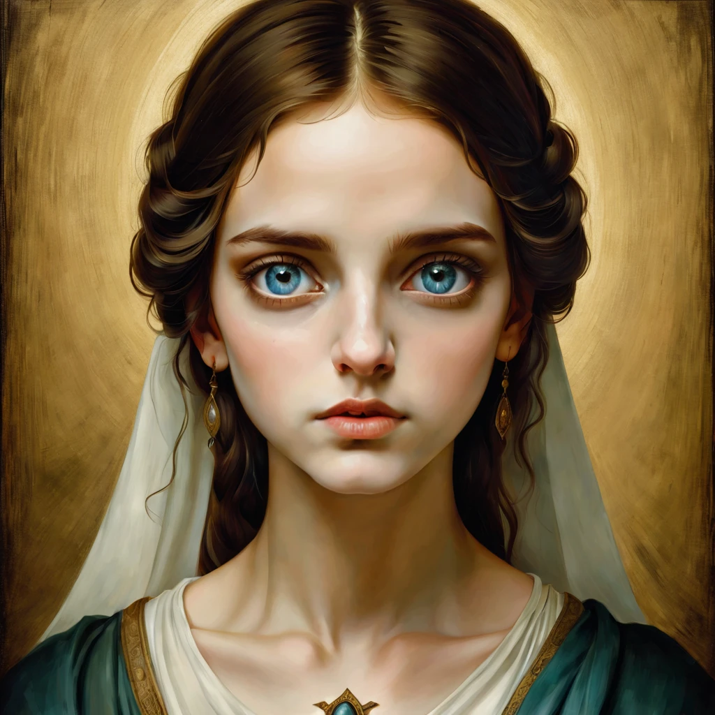 ((high resolution)), pale skin, freckled, brunette 13 year old girl, ((small breasts)), long curly hair, as a fantasy sorceress, casting spells, in the style of William-Adolphe Bouguereau