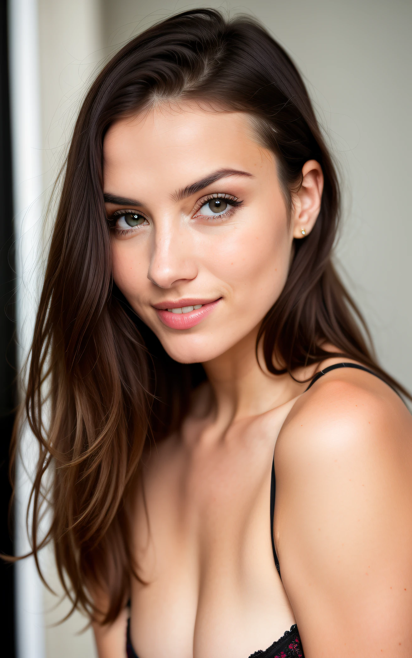 mignonne belle brune, metisse skin , porte un top entier ,corps entier, angle parfait, Very detailed, 30 ans, Visage coquin, messy long hair, yeux gris, high resolucion, Masterpiece, Best quality,Intricate details, highly detailed,mise au point nette, detailed skin,realistic skin texture,texture, detailled eyes, professionnel, 4K, sourire, filmed on Canon, 85 mm,faible profondeur de champ,Couleur Kodak Vision, eyeshadow, Extremely detailed, photo_\(ultra\), photoreallistic, Realstic, Post-traitement, max detail, roughness, real life, ultra realist, photorealism, photographie, 8K UHD, photographie, Pokies