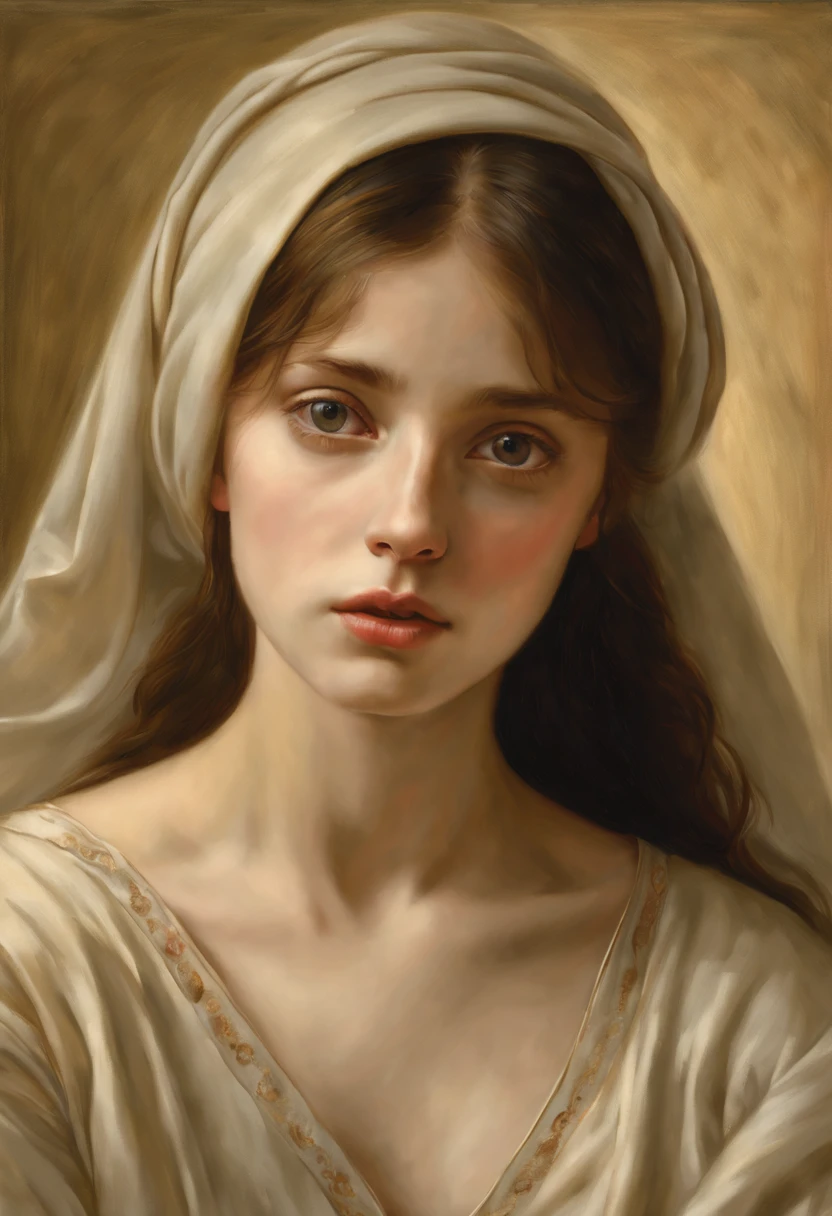 (best quality,realistic:1.37),minimalistic Renaissance oil painting,beautiful detailed eyes,subtle color palette,fine brush strokes,dreamlike atmosphere,luminous glow,soft light and shadow,vivid portrayal of emotions,timeless elegance,meticulous attention to detail,subtle and delicate textures,harmonious composition,understated beauty,classic artistry,tranquil setting,unique perspective.