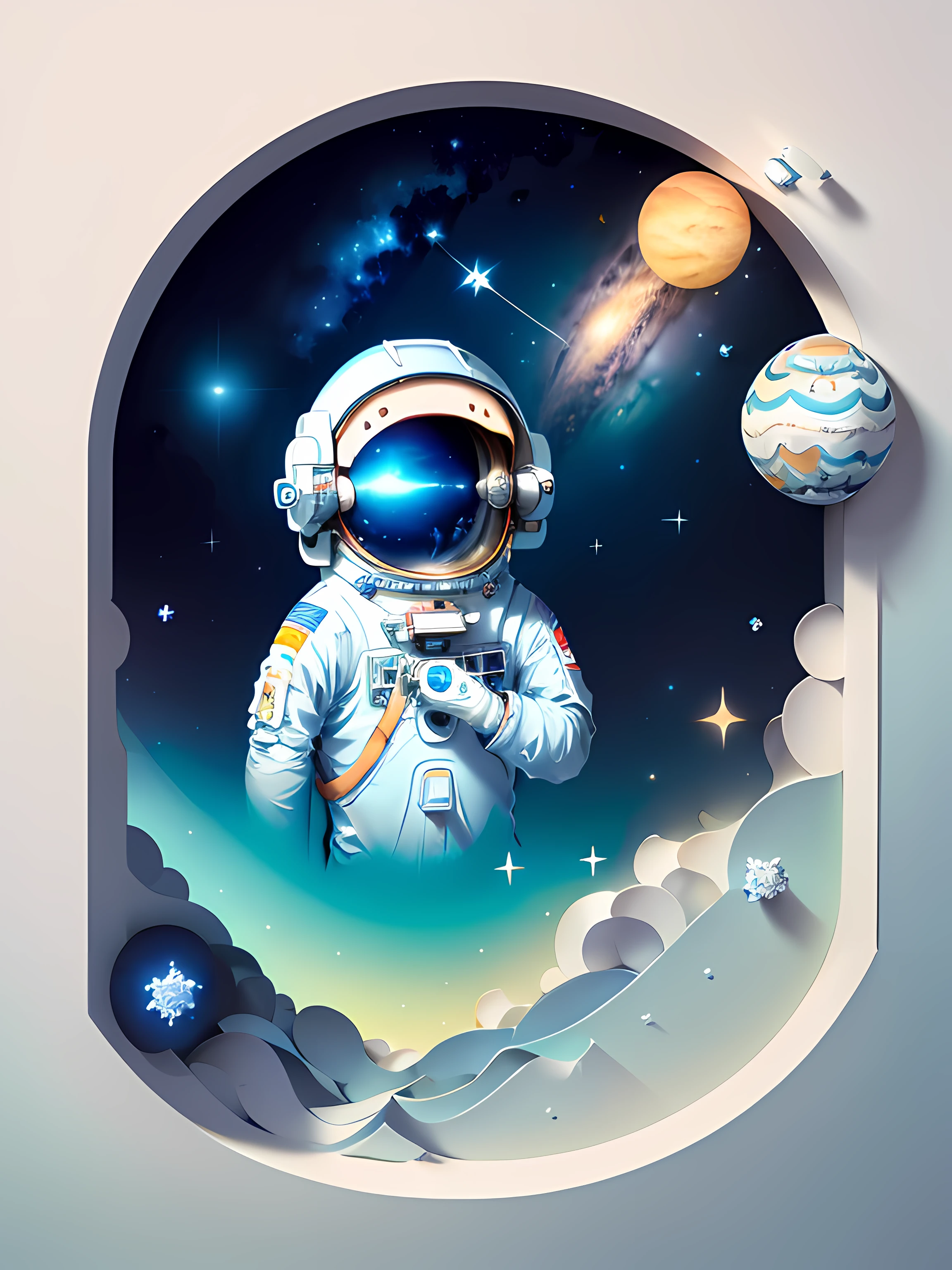 ((tmasterpiece))), Best quality, Light blue illustration, ((The astronaut)), starrysky, _Leizu, (white backgrounid: 1.1)