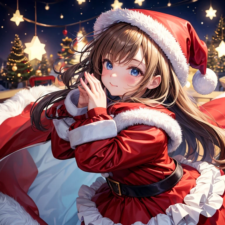 Support your face with your hands、girl with、1人、dressed as santa claus、