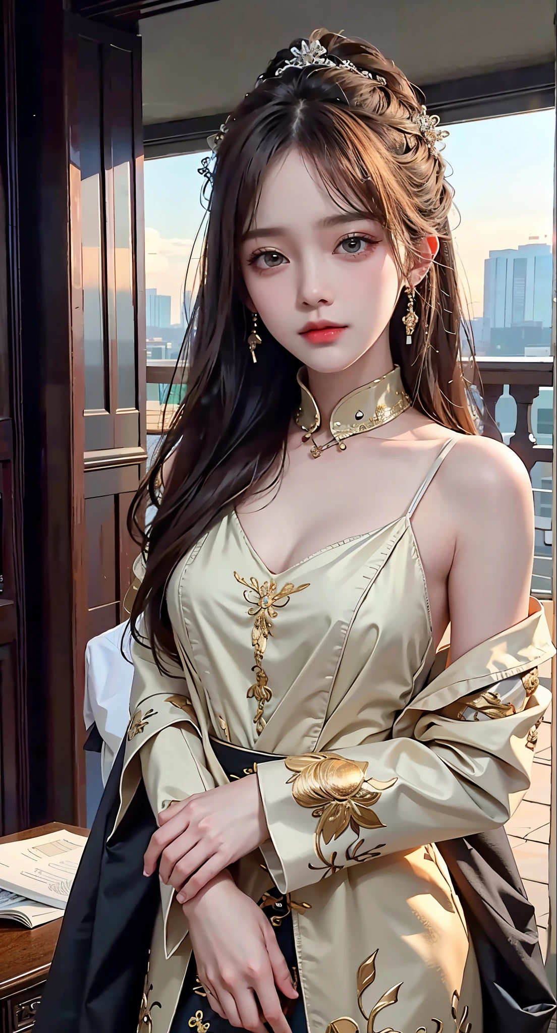 top-quality、masterpiece、Extremely detailed details、hight resolution、8K、intricate-detail、realisitic、Photorealsitic、Dramatic Lighting、 1girl in、、at the sunset