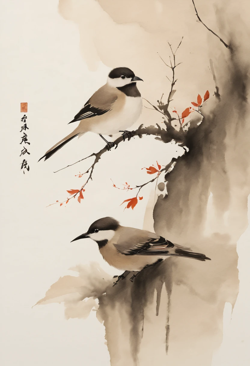 (best quality,highres,masterpiece:1.2),ultra-detailed,ink painting,Chinese style,bird on a branch,loose brushstrokes, composition,subtle textures,elegant simplicity,dynamic ink flow,expressive ink marks,black and white,eye-catching,fine details,zen-like,traditional technique,artistic interpretation,serene atmosphere,minimalist aesthetic,calming ambiance,full of symbolism,subtle gradations,harmonious balance,atmospheric perspective,peaceful tranquility,sparse background,thoughtful strokes,powerful simplicity,tranquil nature,balance of positive and negative space,graceful movement,lively brushwork,natural harmony,ethereal beauty,traditional brush and ink technique,serene representation,artistic minimalism,nature's tranquility,delicate lines,dreamlike ambiance,soothing black ink,subtle ink washes,symbolic imagery