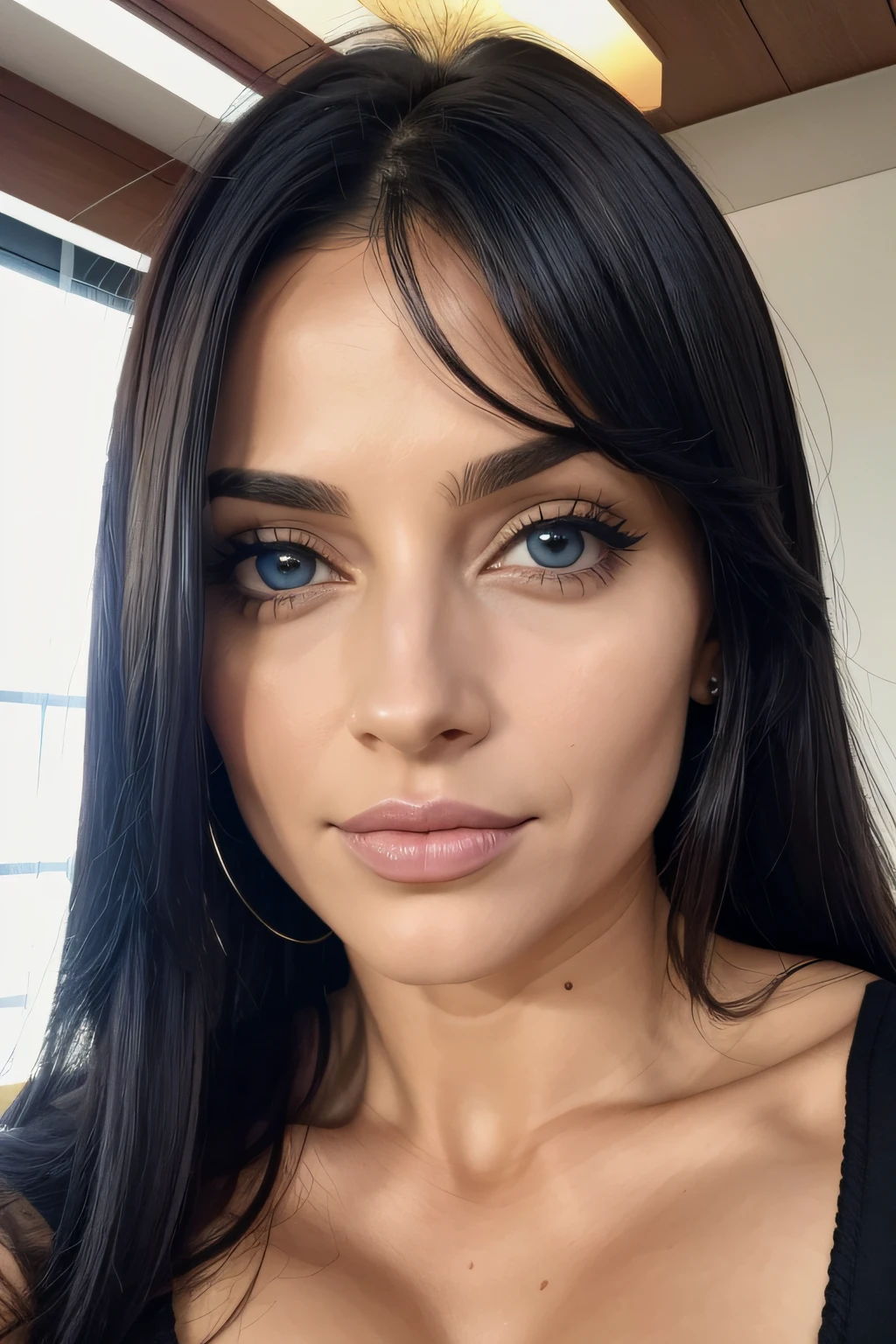 Mulher adulta de 35 anos, Mulher de beleza exuberante, ombro e rosto de frente, mulher sexy,cabelos presos, rosto totalmente livre, olhos de cor muito azul, cabelo amarrado para traz, sem aparecer o cabelo, rabo de cavalo