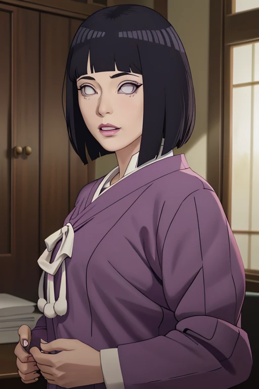 master part, absurdos, Hinata\(Boruto\), 1woman, sozinho,Mature female, university professor formal wear, mini saia de cintura alta, looking at the petals), perfect composition, Detailed lips, peito grande, beautiful face, body propotion, corar, (pink lips), cabelos longos, Purple eyes, olhar suave, super realistic, circunstanciado, Photo Session, rosto e corpo realistas, clivagem