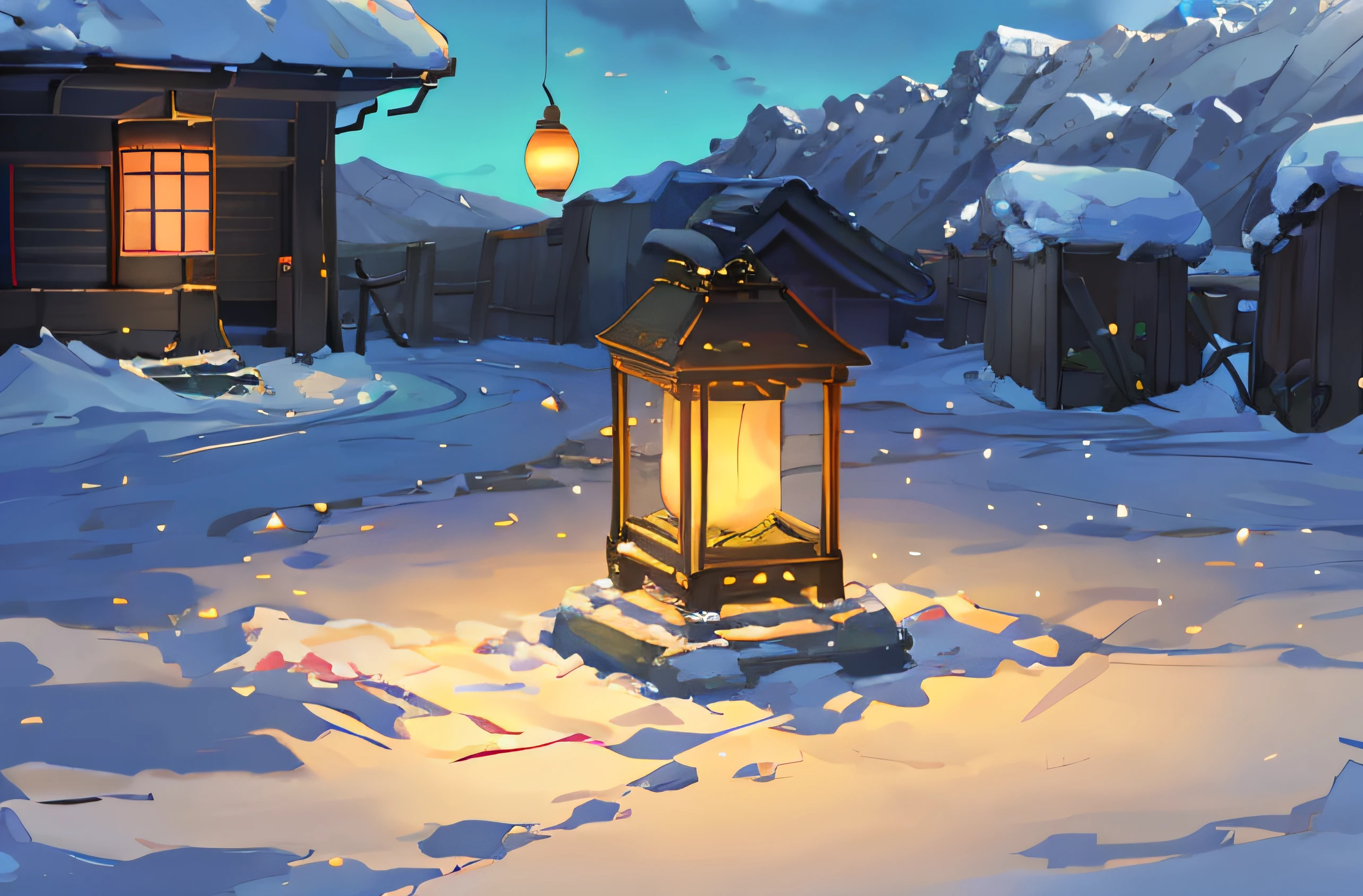 (illustrations : 1.0), photorealistic lighting, HD detail, wintery, Dolsan, natta, Outdoor lights from the Joseon Dynasty, Stone lanterns