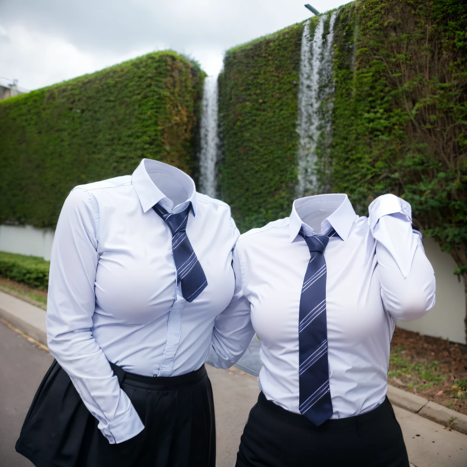 ((no humans)), ((invisible)), ((faceless)), ((headless)), ((empty clothes)), girls' school uniforms swells as if possessed by invisible girls