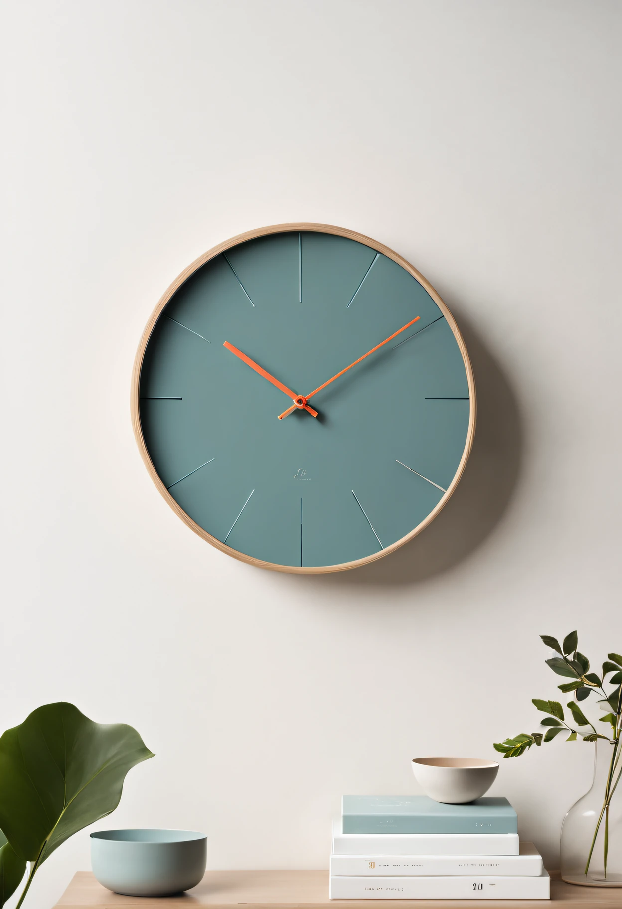 A minimalist style clock design, featuring clean lines, uncluttered surfaces, and a color scheme. The clock may have a sleek and understated appearance, with minimalistic details and a focus on functionality. Its design might prioritize geometric shapes and neutral colors, exuding a sense of modern elegance and simplicity.