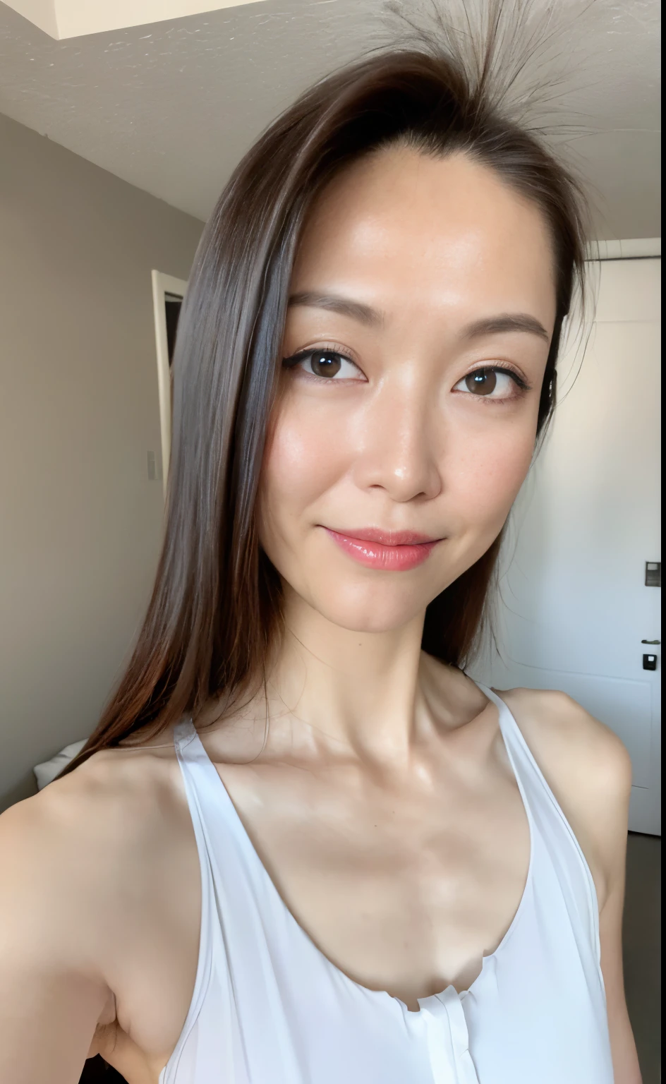 ((best qualtiy, 8K, tmasterpiece:1.3)), Focus:1.2, perfect figure beautiful woman:1.4, Cocked buttocks:1.2, ((Cut hair in layers)), (wetclothes:1.1) , ((( plain white background))),Tulle fabric,Slip dreslack color dress:1.2), Lazy wind,Highly detailed facial and skin texture, A detailed eye, 二重まぶた,Whiten skin,long whitr hair,(Keep one's mouth shut:1.5),cropped shoulders,(((teeth)), (nsfw:1.5),NSFW,