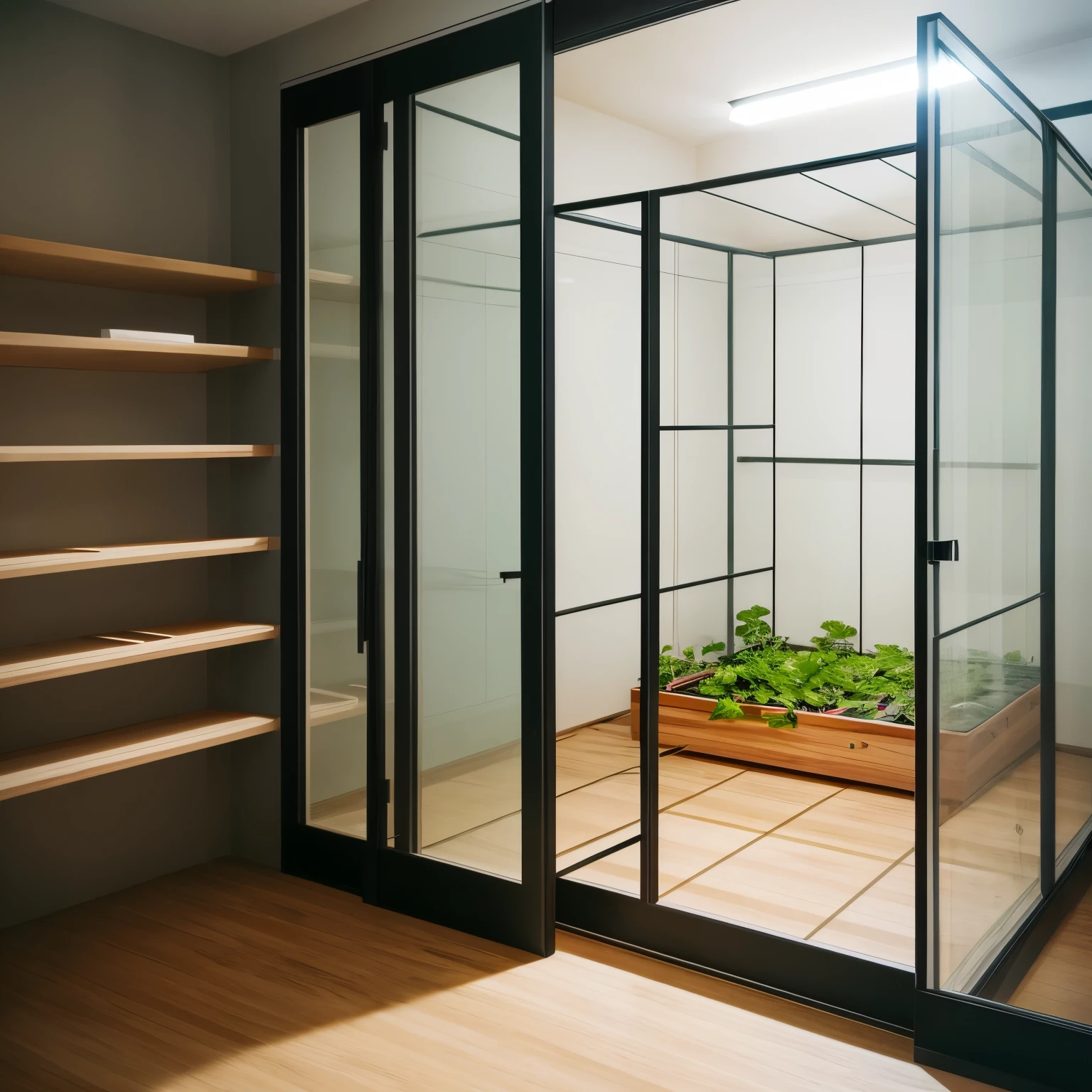super high quality, minimalism, solitary confinement, indoor vegetable garden, self-sufficiency
