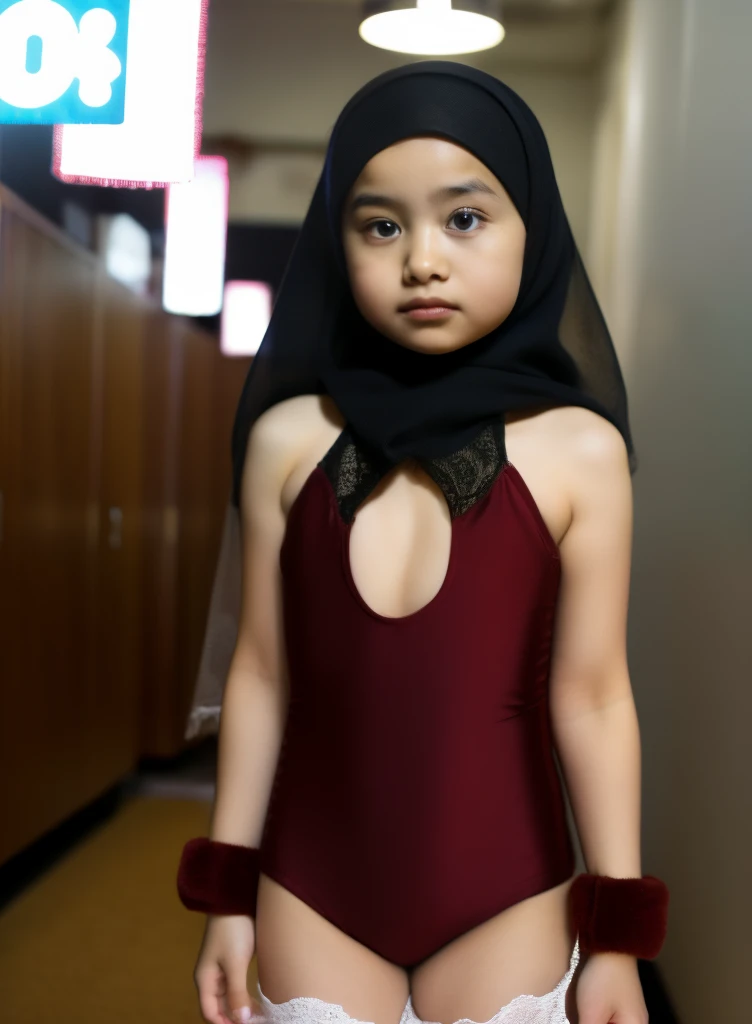 (((HIJAB MALAY GIRL))), top-quality、masterpiece、Surreal、((childs room))、((Stuffed animals are on display.))、transparent Gymnastic suit、japanes、Pupils、tiny girl、The appearance of the child、Height 140cm、hchool girl、small body of a child、streaks、Thin leg、report、Sunlight、Human Realistic Skin、Glossy skin、a picture、full bodyesbia. (((Transparent))), (((WHITE LACE))), (((HUGE BOOBS))).