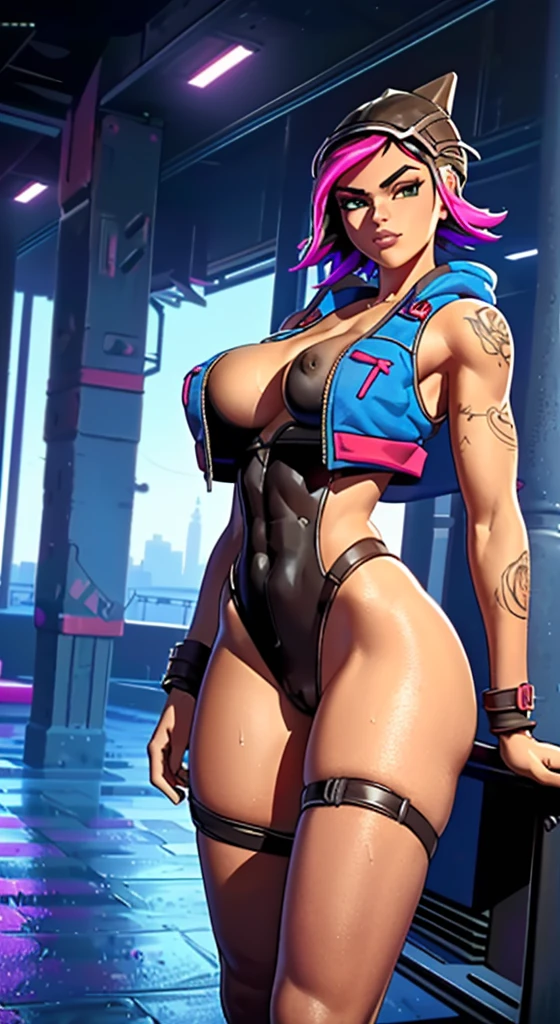 mechanical girl,(1girl: 1.3),((1 black girl with extremely cute and beautiful red hair)),((((black race)))),
(big breasts: 1.4),sagging breasts,(((short red hair: 1.35,cropped,redhead,very short hair))),(((heterochromia:1.5,eye1 red,eye2 white))),intricate eyes,beautiful detailed eyes,symmetrical eyes,(fat: 1.2),((((tan,dark skin,black skin:1.35,dark-skinned_female,dark skin:1.3,ebony skin,lustrous skin:1.5,bright skin: 1.5,shiny skin,very shiny skin,shiny body,illuminated skin,wet legs)))),(spider lower abdomen,narrow waist,wide hip ,athletic body,inflated legs,delicate and detailed fingers,detailed body,(detailed face)),(((muscle legs,muscular thighs,muscular girl))),((strong and muscular,bodybuilder,strong body,muscular,feminine and muscular,ABS)),(huge stature,tall stature,very tall girl),
cute,slutty,sensual,seductive look,seductive,erotic,enchanting,((nsfw)),
(fitted overalls: 1.3,suit unbuttoned),((mechanical tools on his clothing)),(((huge cleavage))),((wet clothes,intricate outfit,intricate clothes)),
(dynamic pose:1.0),embarrassed,(centered,scale to fit dimensions,Rule of thirds),
cyberpunk city by the ocean at night, with bright neon signs and dark stormy clouds and puddles, scenery:1.25,
artistic photography,(photography taken by sldr),highres, sharp focus, (ultra detailed, extremely detailed), (photorealistic artwork:1.37),(extremely detailed CG unity 8k wallpaper),((synthwave background theme)),(((vibrant colors))),(intricate background),(masterpiece),(best quality),