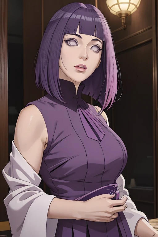 master part, absurdos, Hinata\(Boruto\), 1woman, sozinho,Mature female, usando um terno distinto, saia executiva, ), perfect composition, Detailed lips, peito grande, beautiful face, body propotion, corar, (pink lips), cabelos longos, Purple eyes, olhar suave, super realistic, circunstanciado, Photo Session, rosto e corpo realistas, clivagem,corpo inteiro,dentro do escritorio