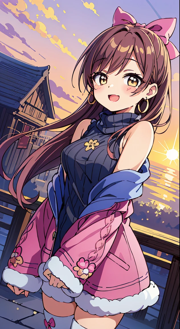 masutepiece,Best Quality,(Cute illustration:1,2),(Absurd realistic structure details),(High resolution complex and detailed text quality),(High-resolution microstructure,High poly 3 boobs D rendering correction),Methods of geometry,Careful explanatory anatomy,
1girl in, (Cute:1.5),(Chibi:0.5),(kawaii:2.0),(Lori:2.0),(7 year old girl),(Solo:1.65),BREAK, (flat chest:1.2,), Clear skin, Beautiful skin, Shy, One Beautiful Girl,(Hair Bow, reddish brown hair, Twin-tailed:1.2), (Brown eyes, long eyelashes, Double eyelids: 1.2), Shiny skin, gleaming skin,Clear skin, Beautiful skin,( A smile:1.5), Solo,gleaming skin, Clear skin, Beautiful skin(best quality face),(Top quality glowing eyes), (The best smile,Doya face:1.45), BREAK (Pink Theme:1.4), (Gold thread embroidery on hem:1.6) ((caregiver theme:1.4)), BREAK (Pink Theme:1.5), (Oversized pink down jacket with white fluffy fur:1.5), (pink down jacket pull:1.4), (off shoulders:1.4), (pink nylon shine:1.3), BREAK (White theme:1.4), (baggy white thigh-high boots:1.5), (tight latex white shorts:1.3), BREAK (grey theme:1.3), (Sleeveless Knit Gray Turtleneck Sweater:1.4), (no sleeves:1.3), (Emphasized chest:1.2), (knit:1.2), (earrings:1.2),
(red capelet:1.3),
BREAK, 鎖骨,Hair intake, Hand up, Navel, Parted lips, Solo, Stomach,architecture, Blue sky, (autumn forest:1.2), wooden building, Kiyomizu-dera Temple, balconies, Blue sky, crystal clear skies, Blurry background, longshot, Standing, Sunset, Thighs Thighs Thighs\), Twilight,Happy,Laugh,blush,Opened mouth,Closed eyes,Beautiful sunset,Twilight,Backlighting,Waterfall,depth of fields,
BREAK,wakame,wakame,wakame,(Dynamic Angle:1.4),
BREAK,(Blurry background:1.3),(absurderes, hight resolution, Super Detail Art),cel shading,Clear Color, Lonely optical effect, Beautiful pictures, Bright glow, mystic atmosphere,(Close-up of girl:1.1), Mystical light particle effect,manga influence, clean line drawings,